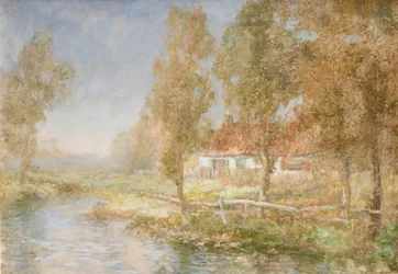 Cabaña y arroyo